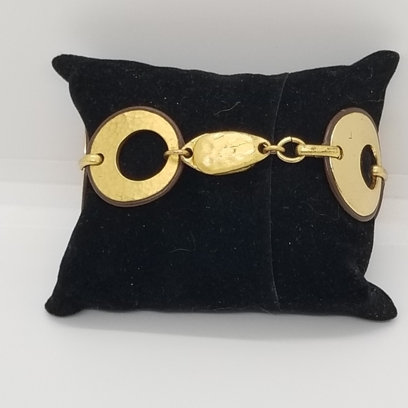 Chico's gold tone cutout disk bracelet with brown trim - Picture 5 of 5